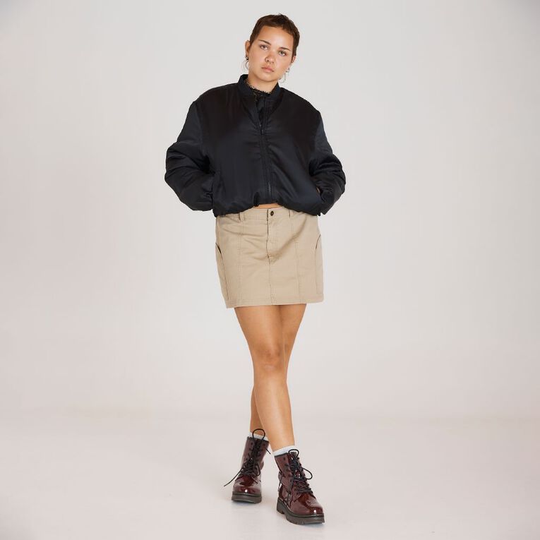 BRDRLESS Bindy Long Sleeve Balloon Bomber Jacket, Black, hi-res