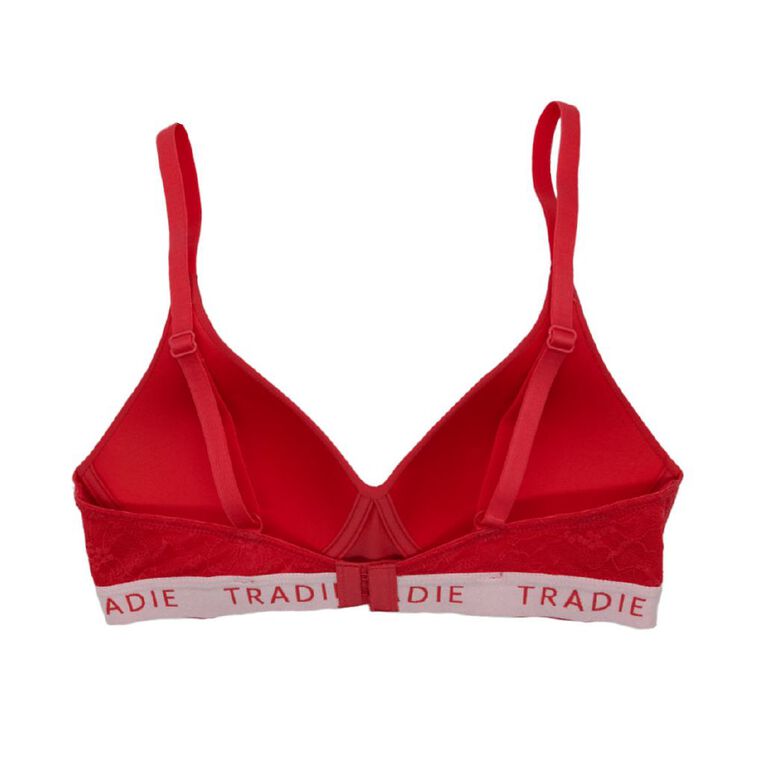 Tradie Women's Wirefree Lace Bra, Red, hi-res