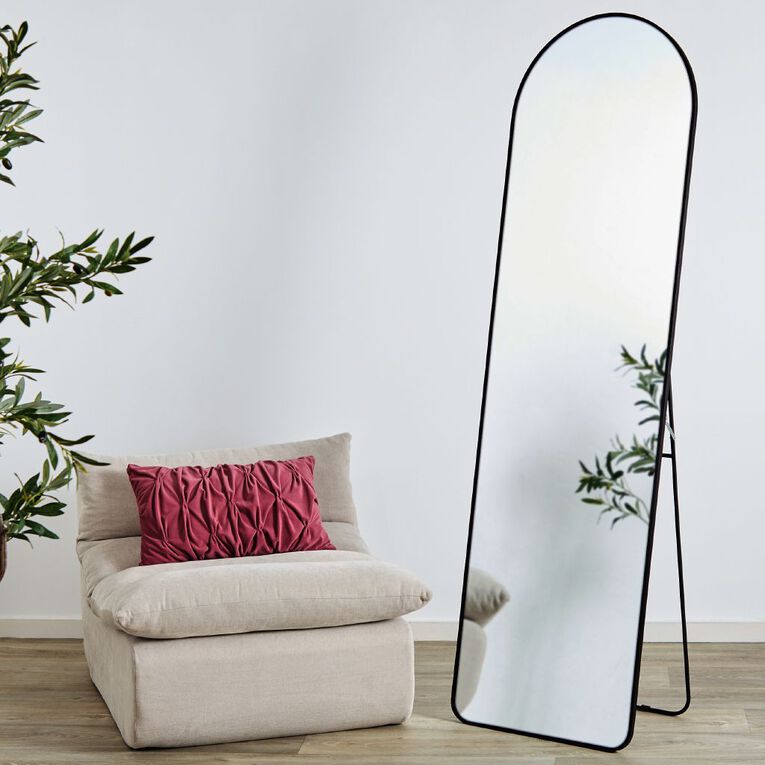 Living & Co Aluminium Arch Standing Mirror 170cm Black, , hi-res