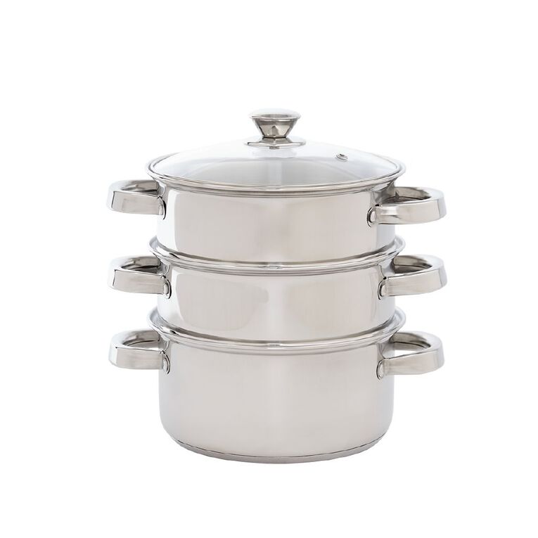 Living & Co 3 Tiered Steamer Stainless Steel 20cm, , hi-res