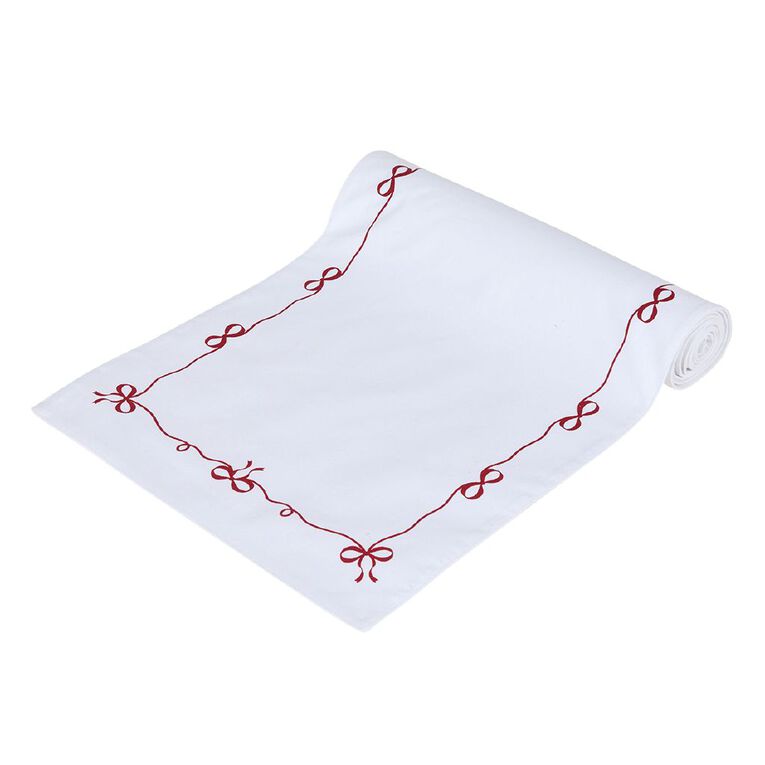 Wonderland Home Bows Runner White/Red 180cm, , hi-res