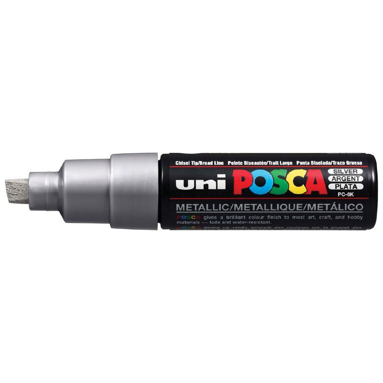 Uni Posca Marker 8.0mm Chisel Silver, , hi-res