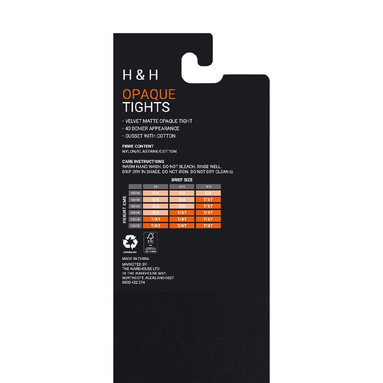 H&H Women's 40 Denier Tights 1 Pair, Black, hi-res
