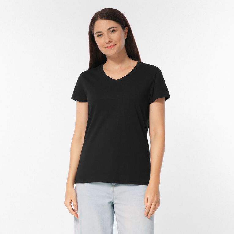 H&H Women's Short Sleeve V-Neck Cotton Tee, Black, hi-res