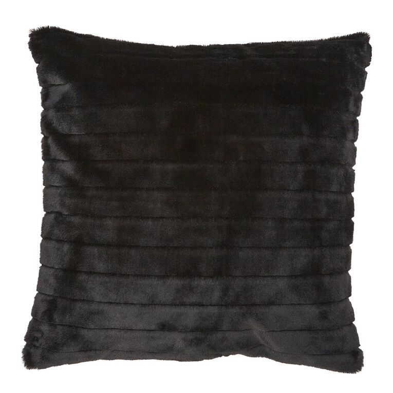 Living & Co Channel Faux Fur Floor Cushion Black 60cm x 60cm Black The Warehouse