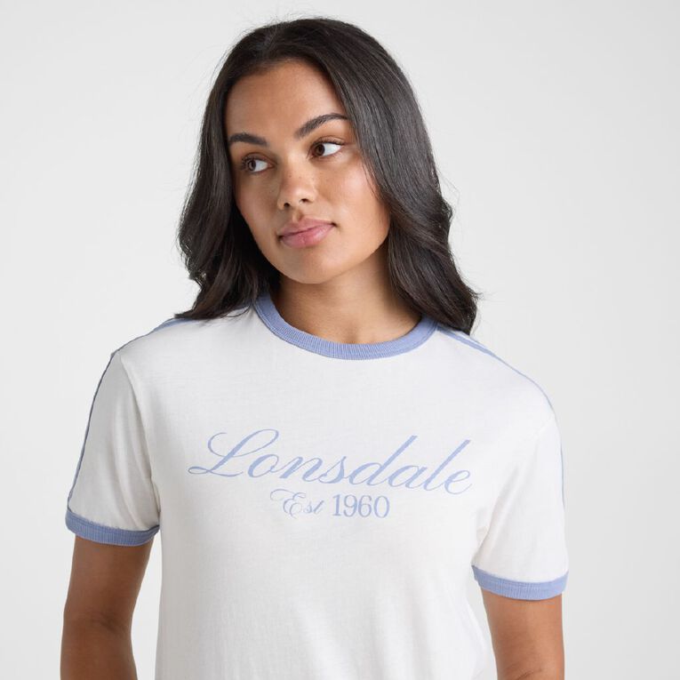 Lonsdale Women's 100% Cotton Ringer Heritage Tee, Cream, hi-res