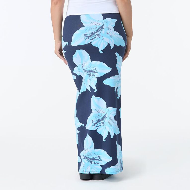 H&H Women's Contour Printed Maxi Skirt, Blue Dark, hi-res