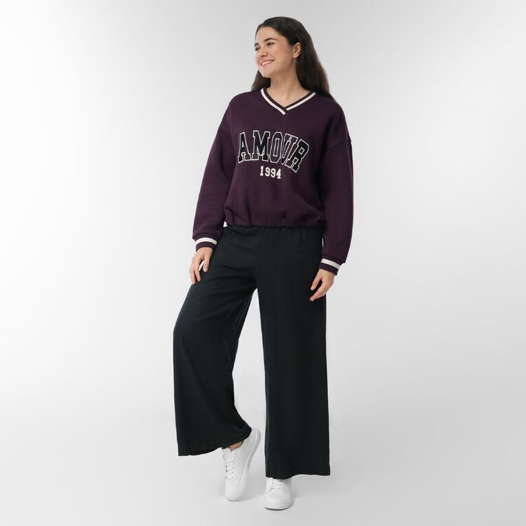 H&H Women's Long Sleeve Puffball Hem College, Purple Dark, hi-res