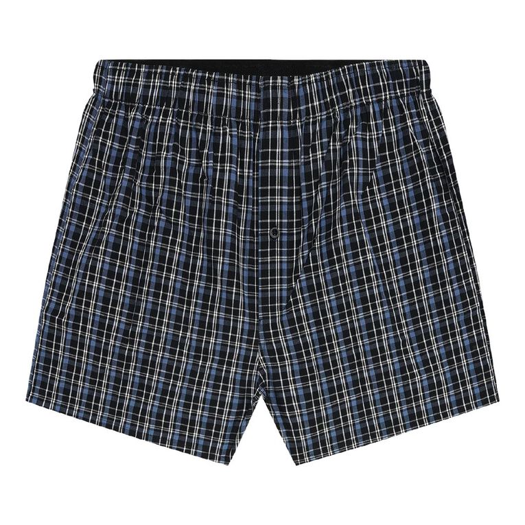 H&H Men's Woven Boxer 3 Pack, Black/Blue, hi-res
