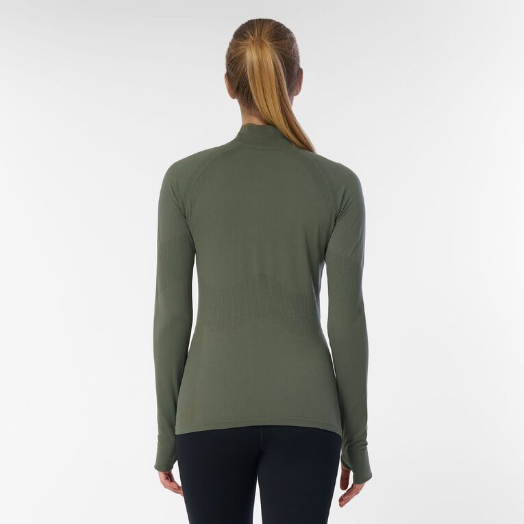 Active Intent Women's Qtr Zip Seamless Top, Green Mid, hi-res
