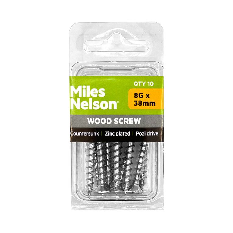 Miles Nelson Zinc Pozi Drive Countersunk Screw 8g x 38mm 10 Pk, , hi-res
