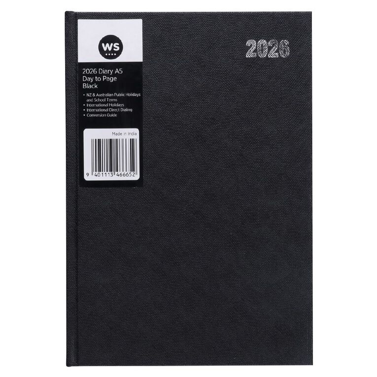 WS 2026 Diary A5 Day To Page Black, , hi-res