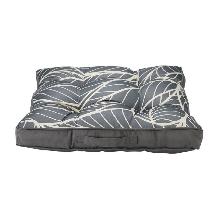Living & Co Outdoor Floor Cushion Leaves Grey 55cm x 55cm, , hi-res