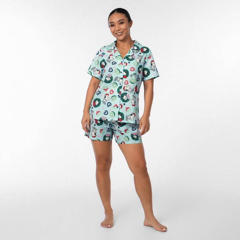 Peanuts Christmas Button Up Pyjama Set, Blue Light, hi-res