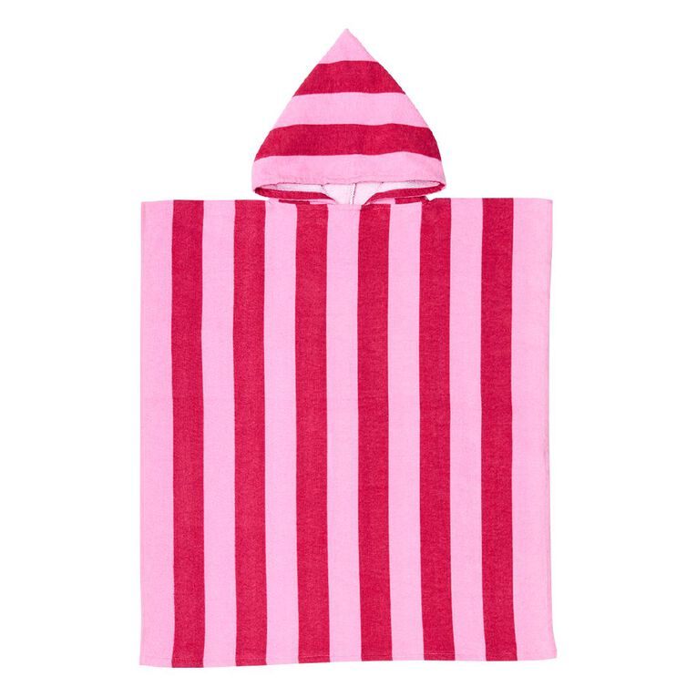 Living & Co Kids Hooded Towel Pink Stripe 70cm x 160cm, , hi-res