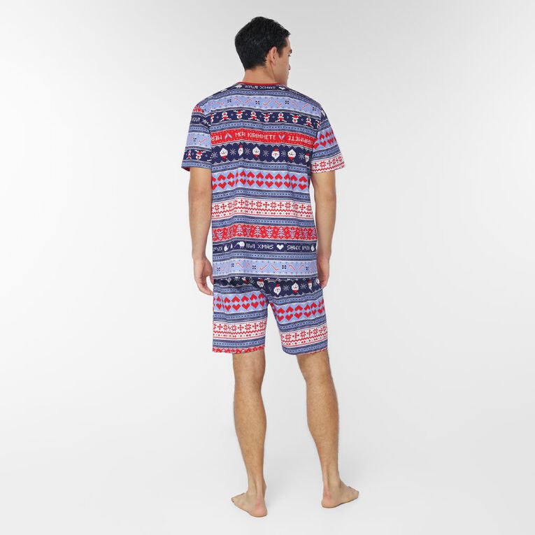 H&H Men's Family Christmas Tee and Shorts Pyjama Set, Blue Light, hi-res