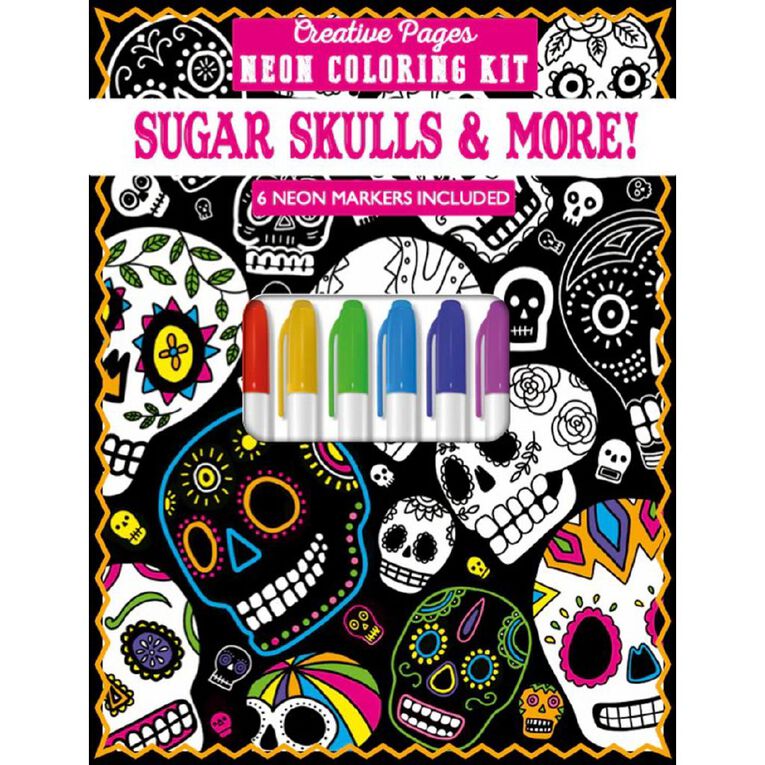 Creative Pages Sugar Skulls & More Neon Colouring Book, , hi-res