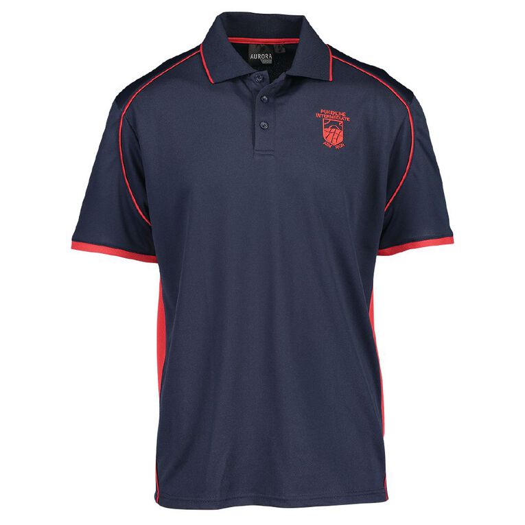 Schooltex Pukekohe Intermediate Short Sleeve Polo with Embroidery, Navy/Red, hi-res