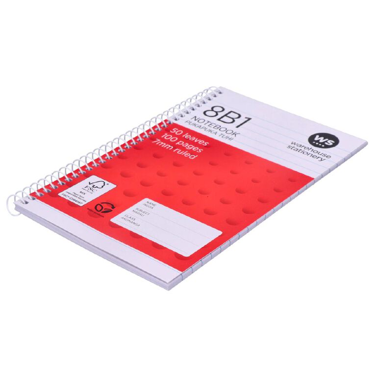 WS Notebook Spiral 8B1 7mm Ruled 50 Leaf Orange Mid, , hi-res