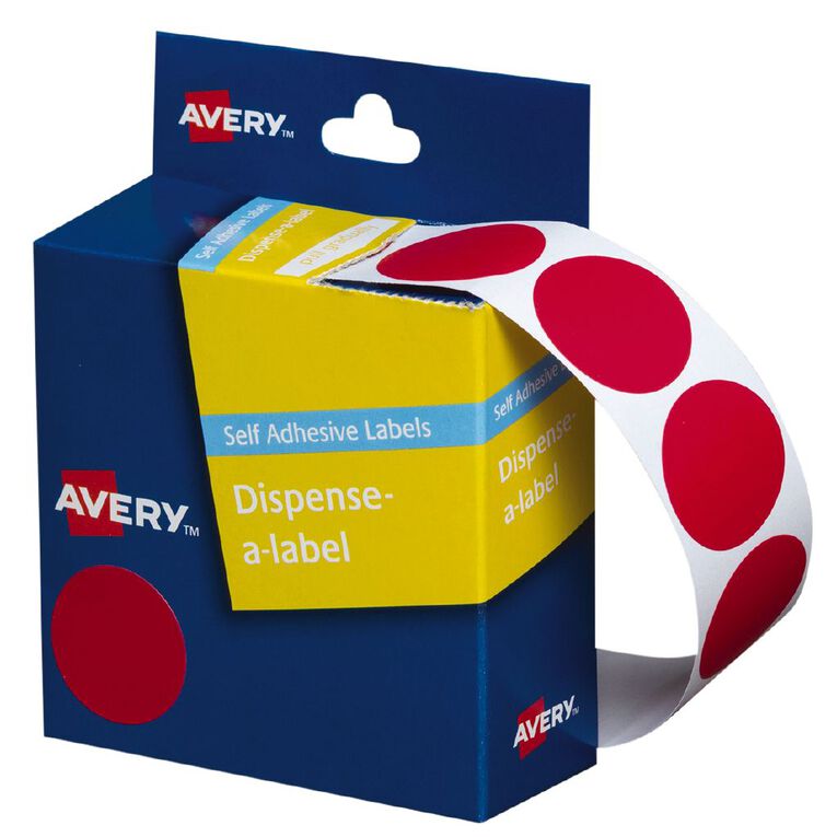 Avery Red Dispenser Dot Stickers 24mm diameter 500 Labels, , hi-res