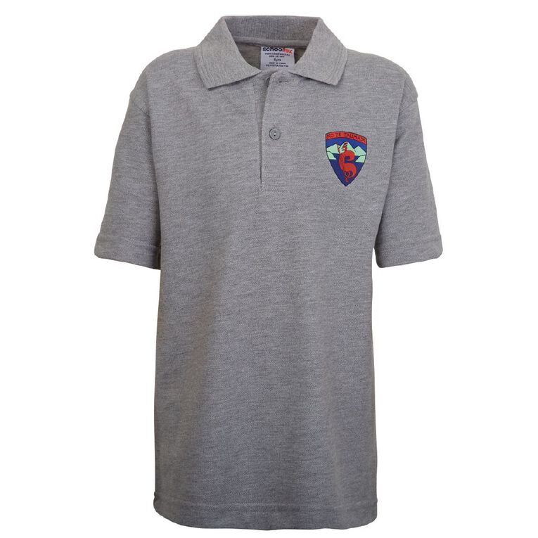 Schooltex Te Kura Taumata O Panguru Short Sleeve Polo with Screenprint, Grey Marle, hi-res