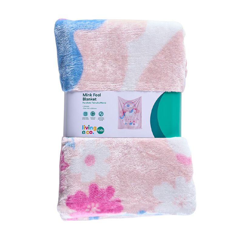Living & Co Kids Mink Feel Blanket Unicorn Pink King Single, , hi-res