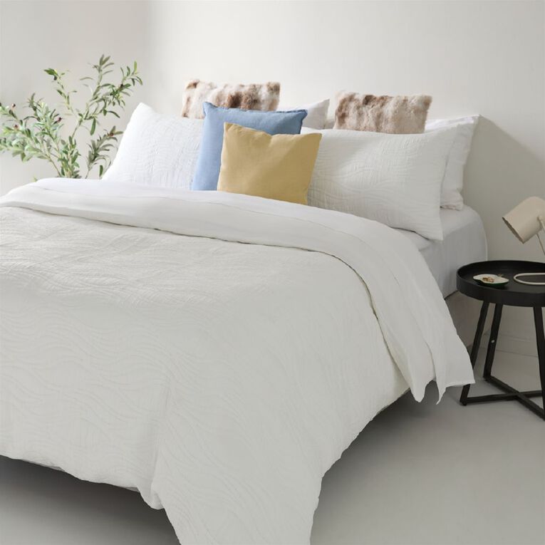 Living & Co Duvet Cover Set Matelasse Wave White King, , hi-res