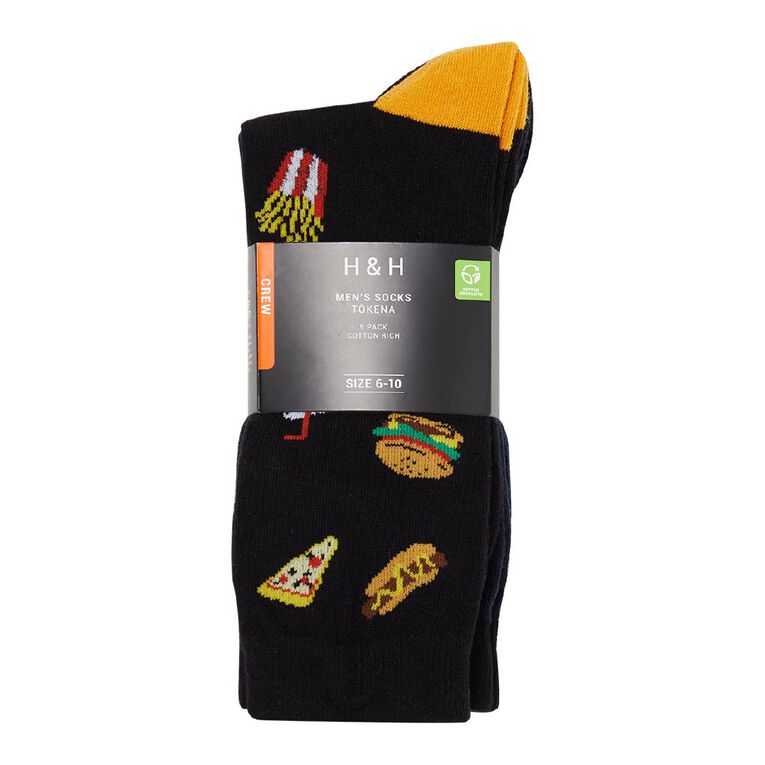 H&H Men's Crew Business Sock 5 Pack, Black/Yellow, hi-res