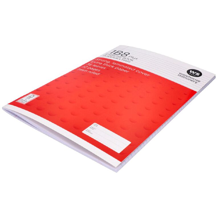 WS Exercise Book 1B8 Plus 7mm Ruled 36 Leaf Red, , hi-res
