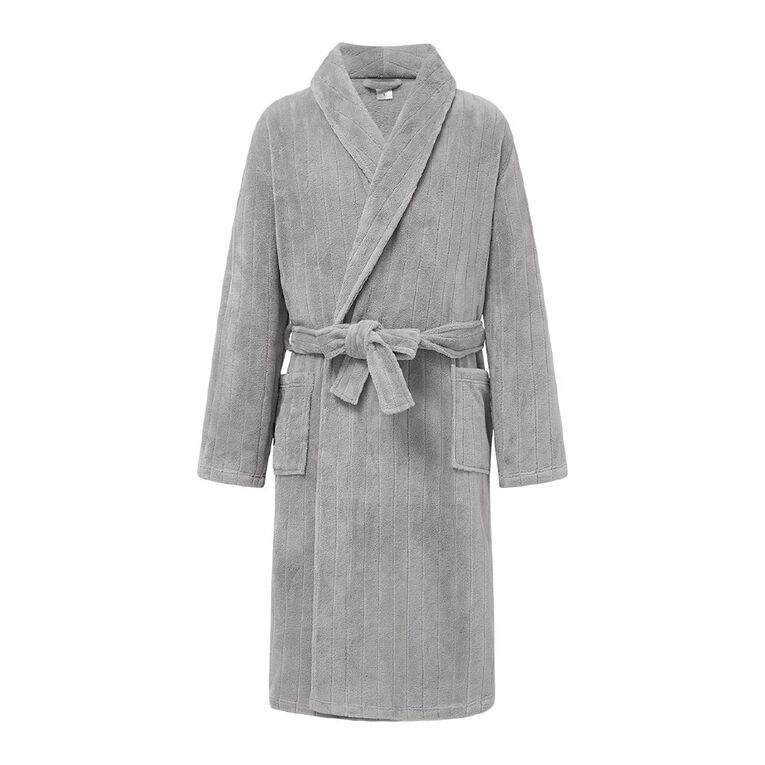 H&H Men's Coral Fleece Robe, Grey Mid, hi-res
