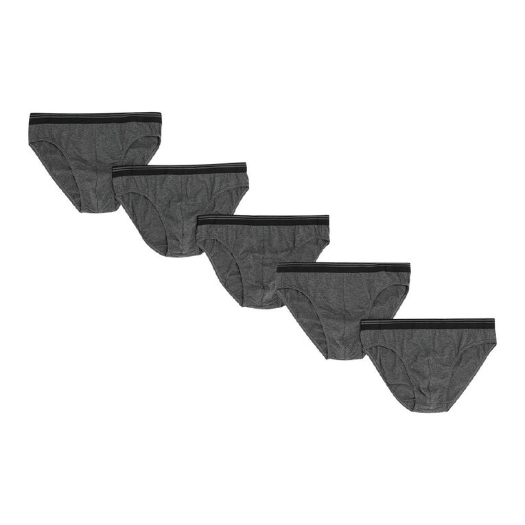 H&H Men's Att Elastic Cotton Briefs 5 Pack, Grey/Charcoal, hi-res