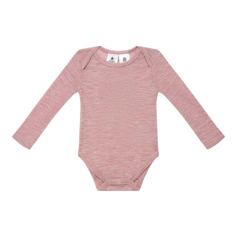 Young Original Babies' Merino Long Sleeve Bodysuit, Pink Mid, hi-res
