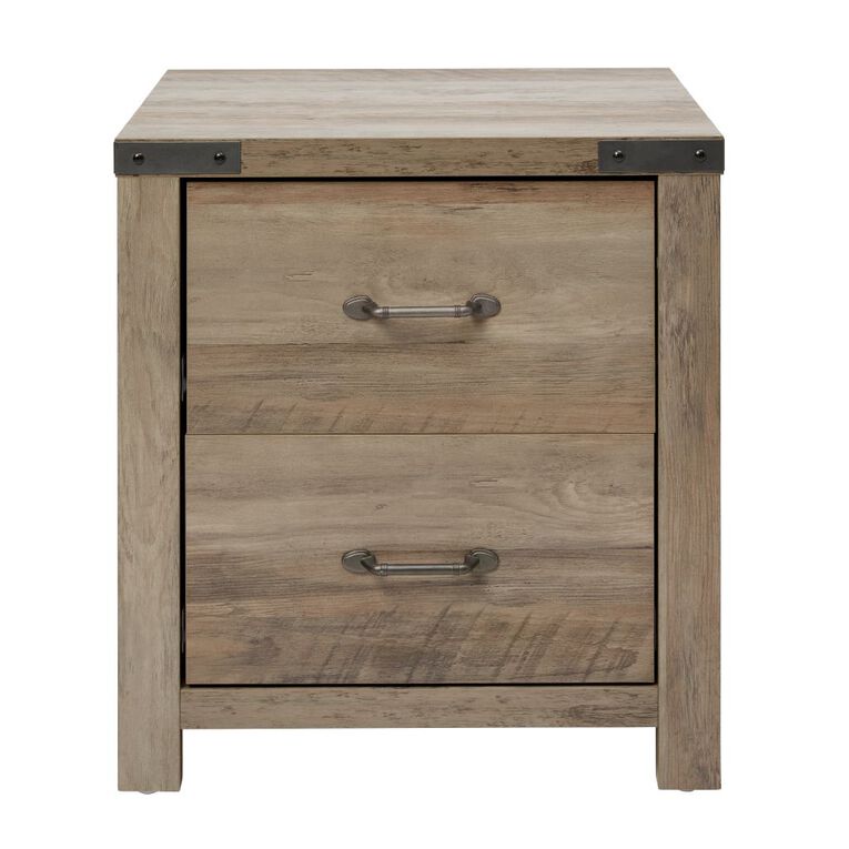 Living & Co Homestead 2 Drawer Bedside Table Rustic Brown, , hi-res