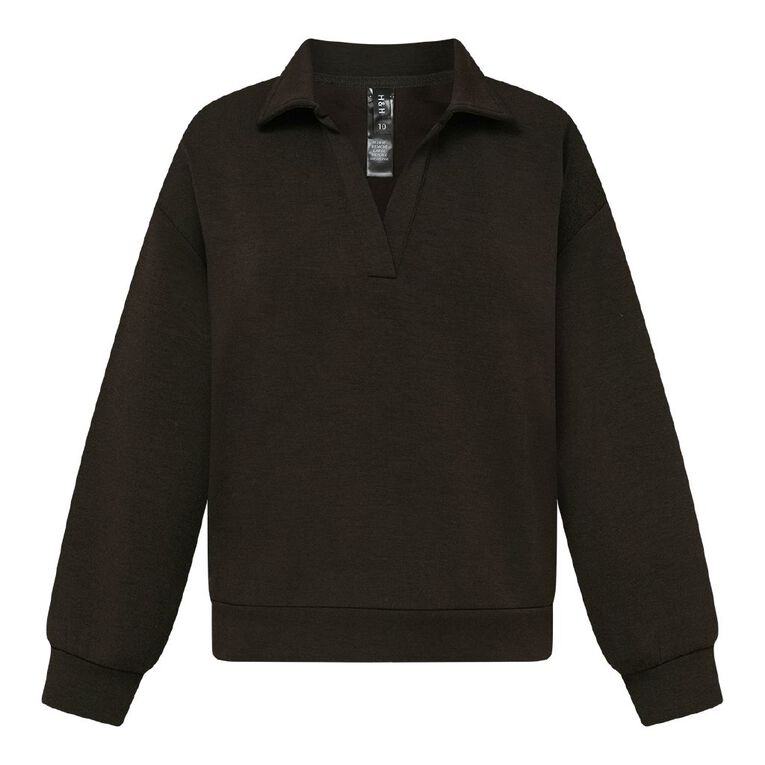 H&H Women's Long Sleeve Modal Blend Polo, Brown Dark, hi-res