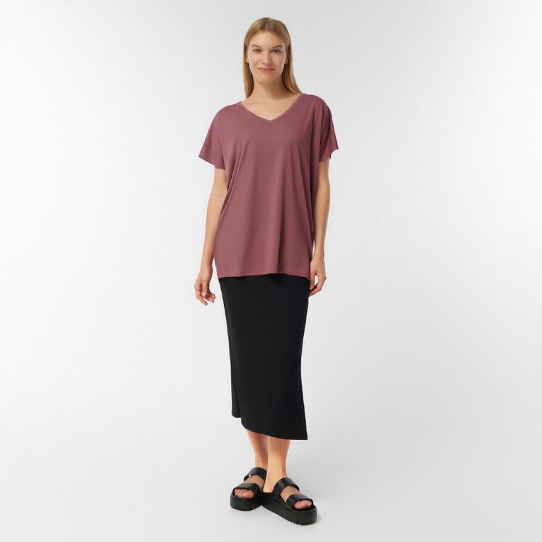 H&H Women's V Neck Drop Shoulder Tunic Top, Pink Mid, hi-res