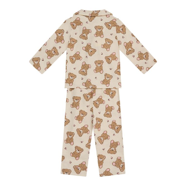 H&H Girls' Flannelette Button Up Pyjama Set, White, hi-res