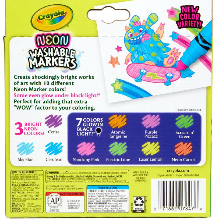 Crayola Washable Markers Neon Assorted 10 Pack, , hi-res