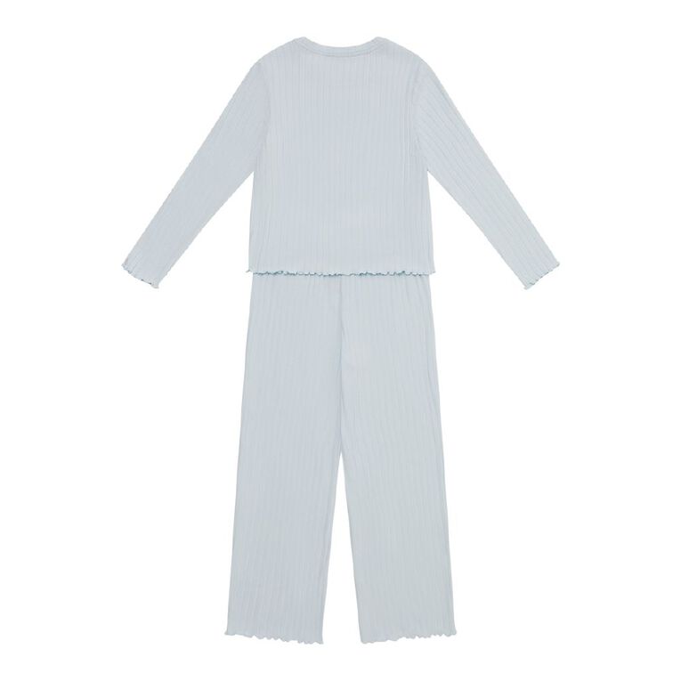 H&H Girls' Brushed Rib Long Sleeve Pyjama Set, Blue Light, hi-res