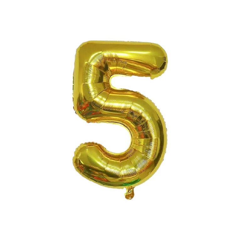 Party Inc Foil Balloon #5 Gold 35cm, , hi-res