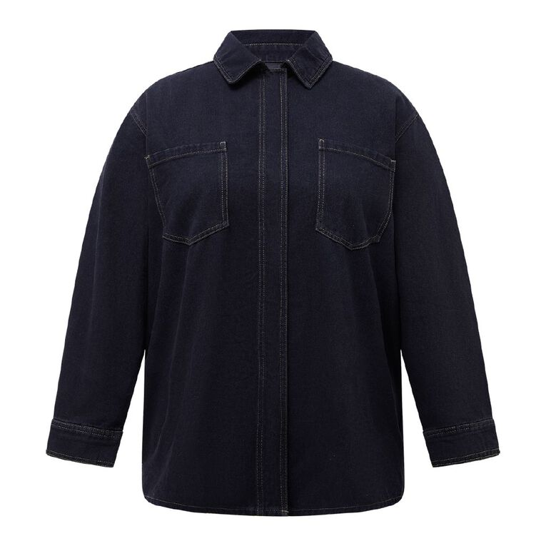 H&H Women's Plus Size Denim Overshirt, Denim Dark, hi-res