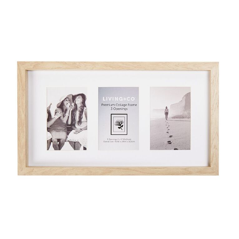 Living & Co Premium Collage Frame 3 Opening Natural 4in x 6in, Natural, hi-res