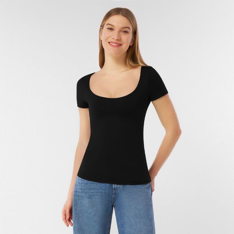 H&H Women's Longline Contour Scoop Nk Top, Black, hi-res