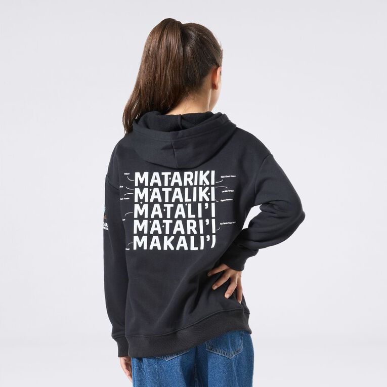 MLC Kids' Matariki Glow In The Dark Hoodie, Black, hi-res
