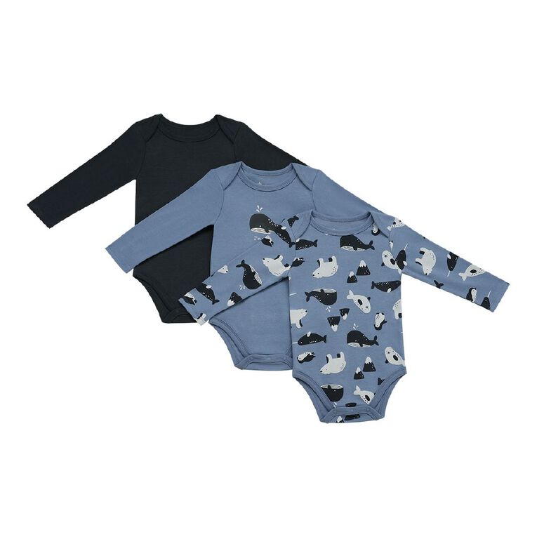 Young Original Babies' Long Sleeve Printed Bodysuit 3 Pack, Blue Light ARCTIC, hi-res