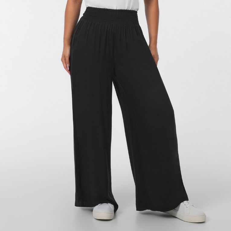H&H Women's Shirred Waist Wide Leg Pants, Black, hi-res