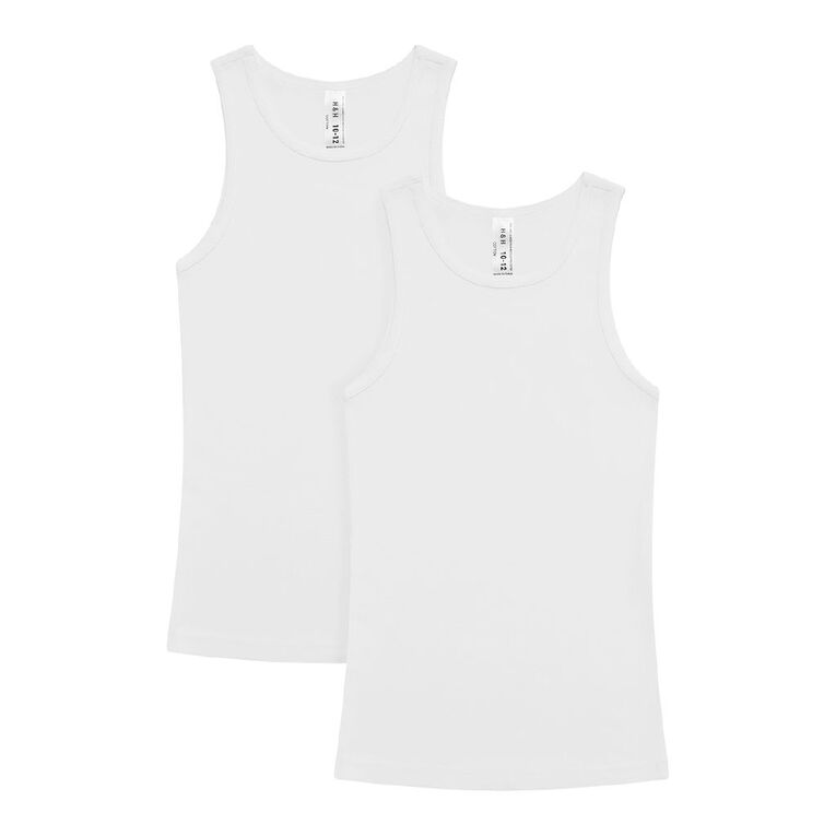 H&H Kids' Essential Singlet 2 Pack, White, hi-res