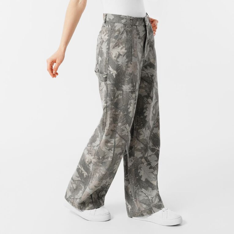 H&H Women's High Rise Camo Straight Leg Carpenter Jeans, Brown Light, hi-res