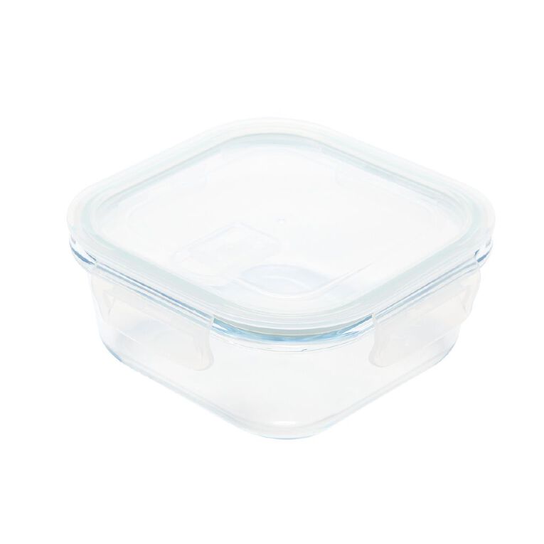 Living & Co Square Glass Food Storage Container Clear 700ml 700ml, , hi-res