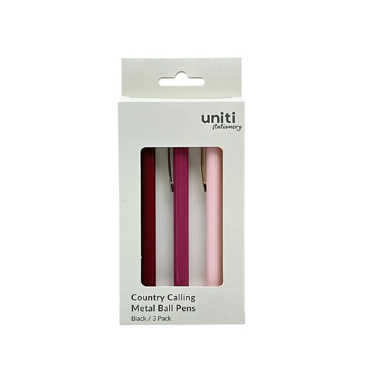 Uniti Stationery Country Calling Metal Pens 3 Pack, , hi-res