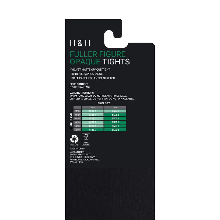 H&H Women's 40 Denier Fuller Figure Tights 1 Pair, Black, hi-res